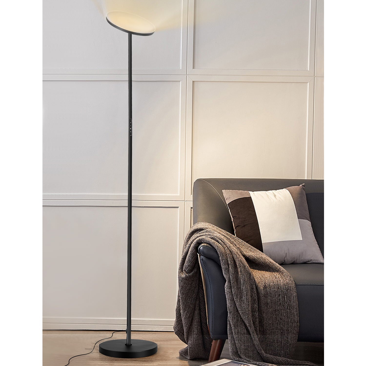 Outon Floor Lamp, Super Bright LED Modern Torchiere Lamp with Remote Touch Control, 4 Color Temperature Dimmable Tall Standing Lamp for Living room, Bedroom, Office, Black