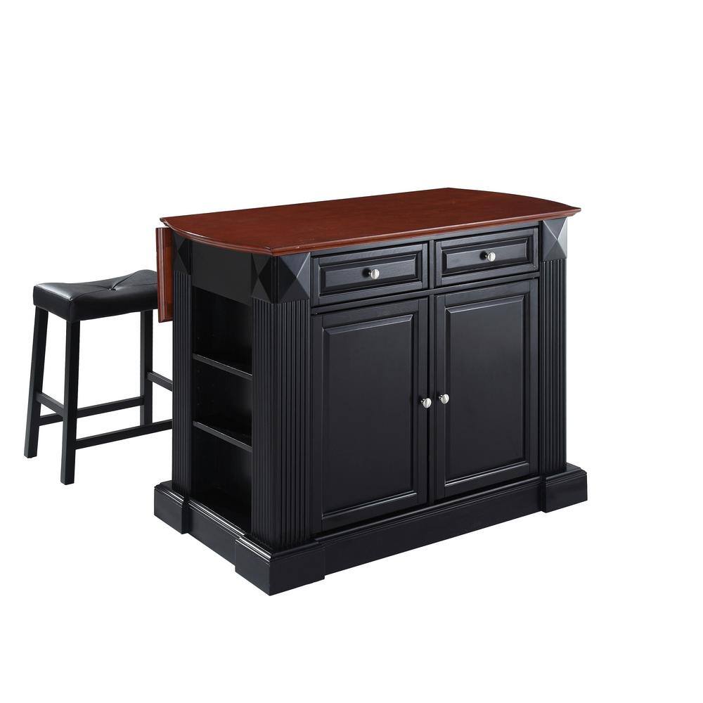 CROSLEY FURNITURE Coventry Black Drop Leaf Kitchen Island with Saddle Stools KF300074BK