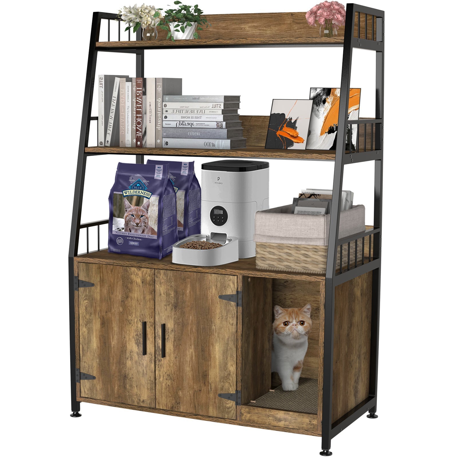 GDLF Large Hidden Cat Litter Box Enclosure Furniture with Shelf  Cat Washroom Storage with Scratch