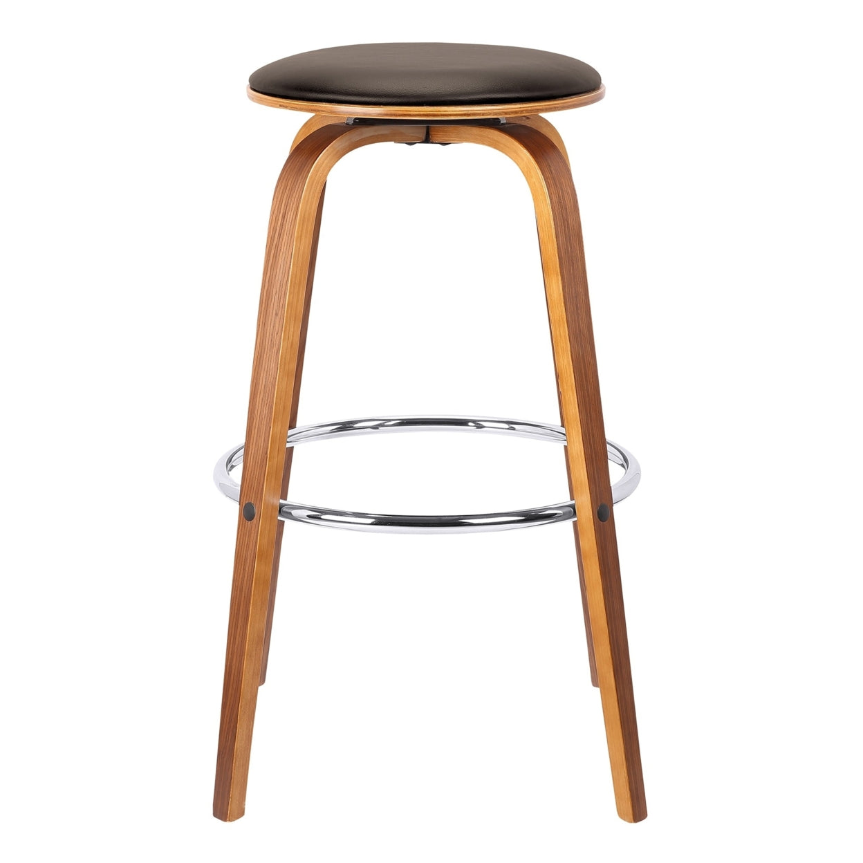 Round Leatherette Wooden Barstool with Flared Legs， Brown- Saltoro Sherpi