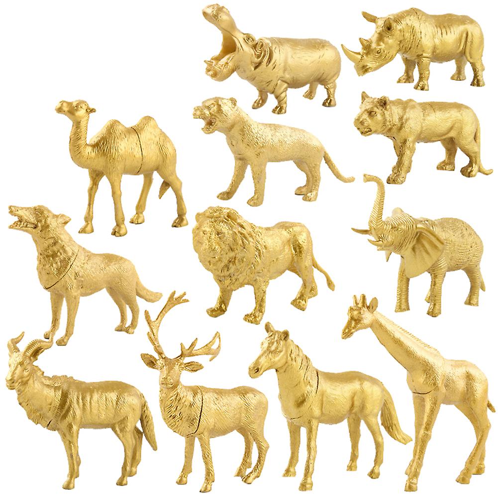 8pcs Wild Animal Doll Children Toy Lion Giraffe Golden Plastic Animal Model Home Decoration