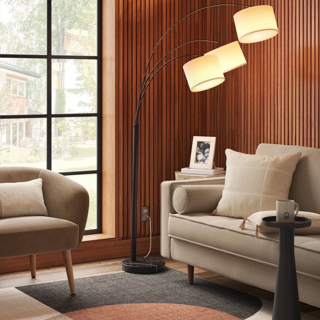 Avenal 3 head Shaded Arc Floor Lamp Black