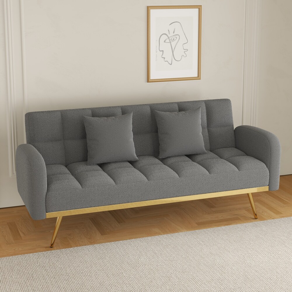 3 Seater Futon Sleeper Sofa with Adjustable Backrest and Pillows