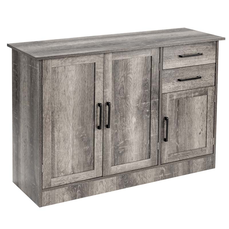 Gray Buffet Server Sideboard Storage Cabinet Console Table Utensils Organizer with 2-Door Cabinet & 2 Drawers