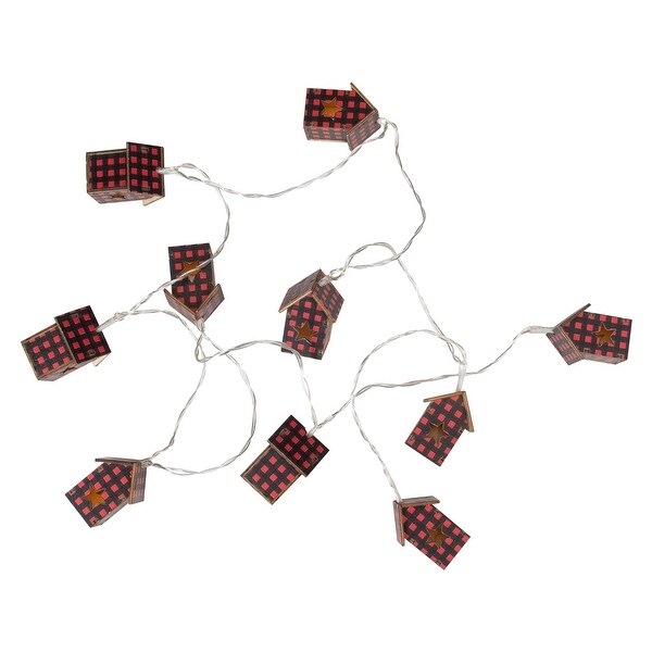 10 Count B/O LED white Plaid House Christmas Lights 4.75' Clear Wire