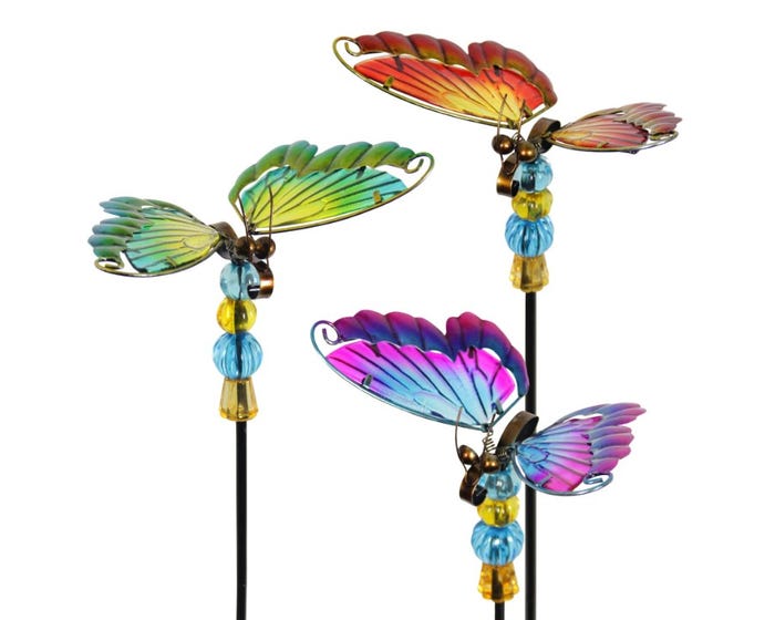 Glass WindyWing Butterfly Garden Stake with Beads (Assorted)