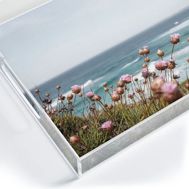 Henrike Schenk Travel Photography Pink Flowers By The Ocean Acrylic Tray Deny Designs