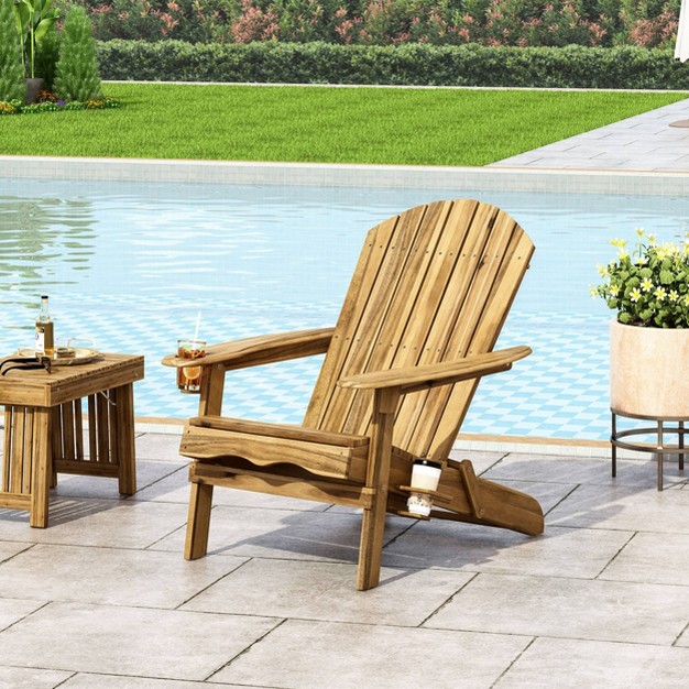 Bellwood Outdoor Acacia Wood Folding Adirondack Chair Natural Christopher Knight Home