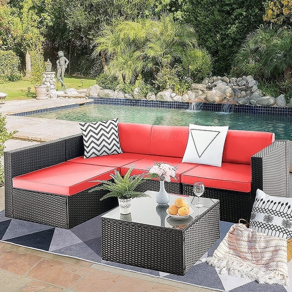 Bossin 5 Pieces Outdoor Patio Furniture Sets Patio Sofa，Outdoor Indoor Wicker Conversation Set with Table