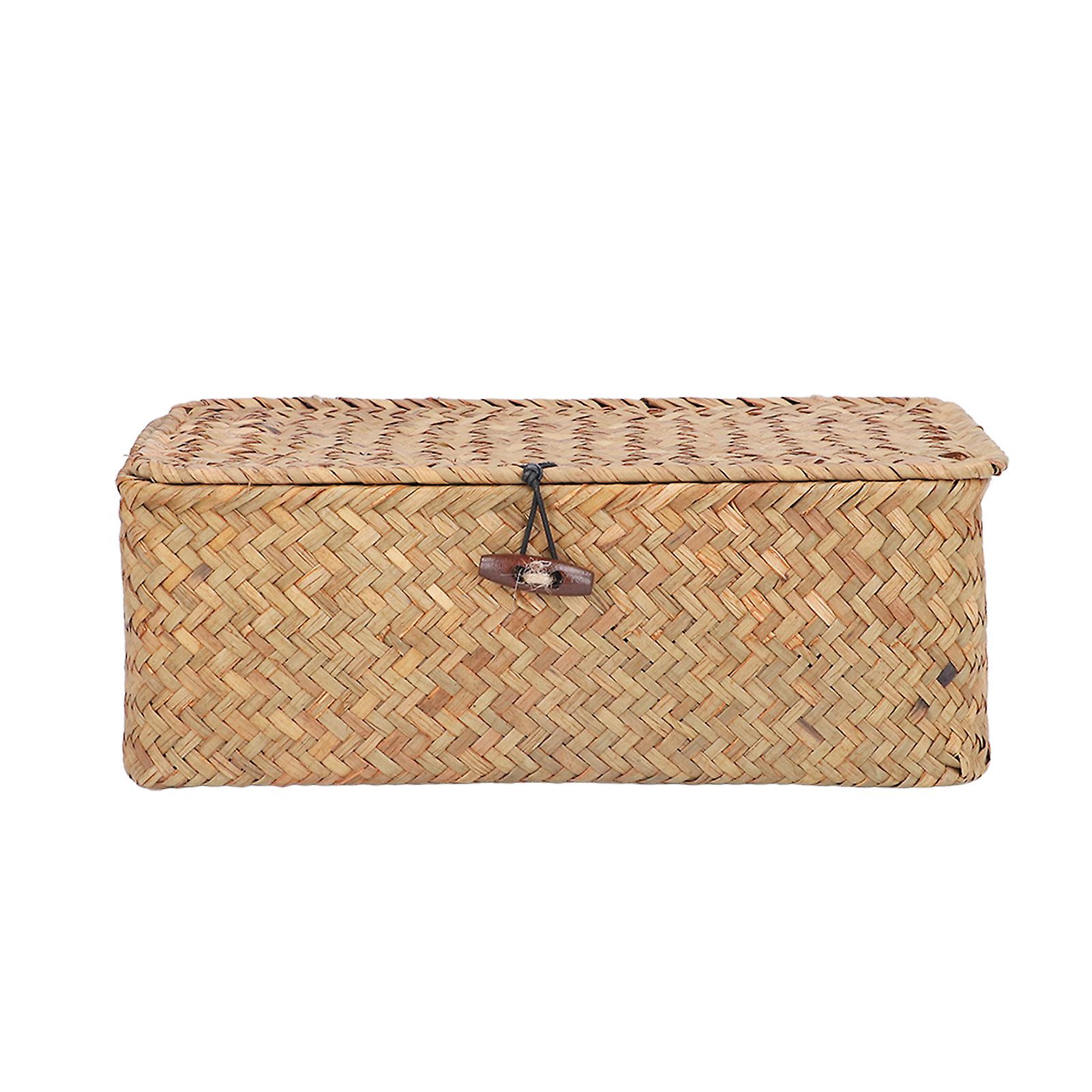 Natural Seagrass Storage Basket Woven Rectangular Shelf Basket Bins With Lids Desktop Organizerl