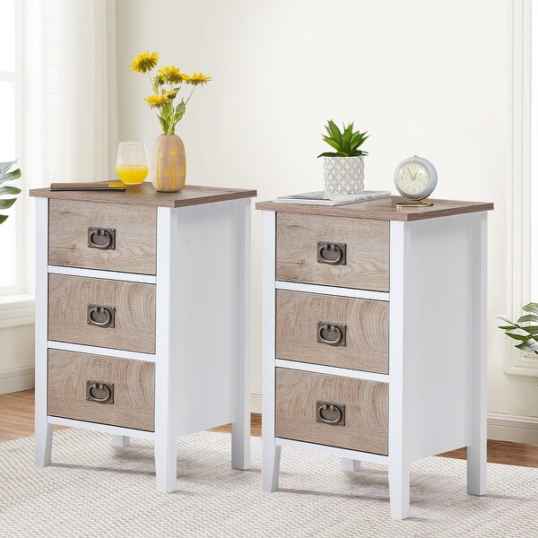 Modern 3-Drawer Wood Nightstands Set of 2 - - 36041255