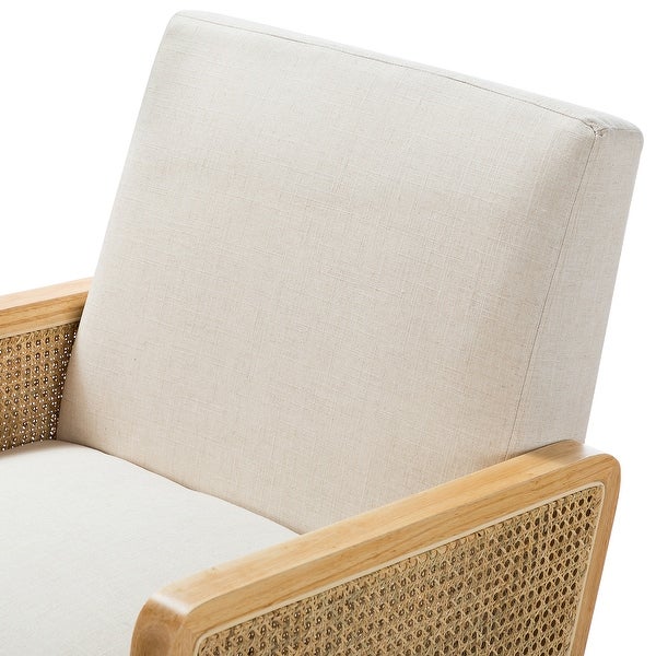 Carmina Upholstered Cane Accent Chair with Rattan Arms by HULALA HONE