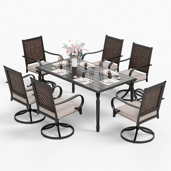 MAISON ARTS 7piece Patio Dining Set With 1 Metal Table and 6 Rattan Chairs