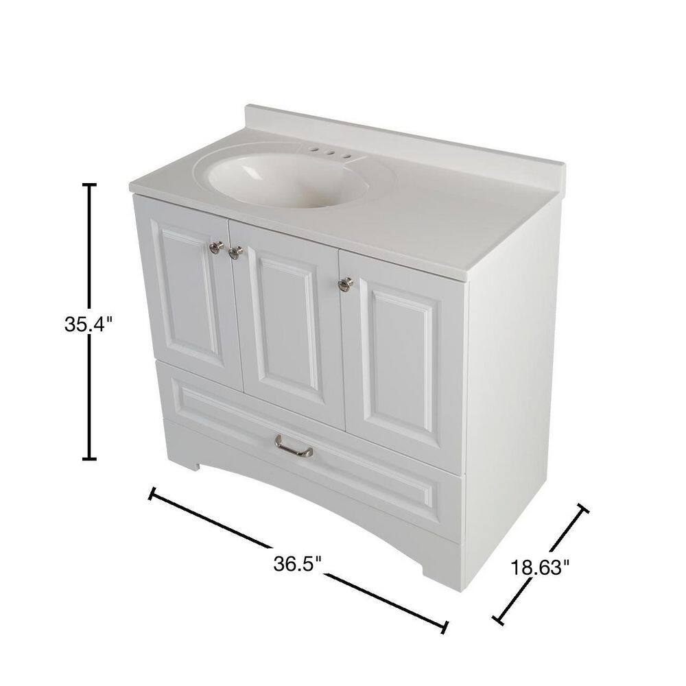 Glacier Bay Lancaster 36.5 in. W x 18.63 in. D Raised Panel Bath Vanity in White with White Cultured Marble Top LC36P2-WH