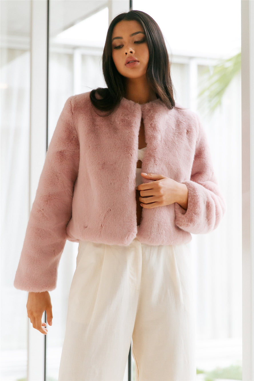 Deluxe Macaron Faux Fur Cropped Jacket Pink