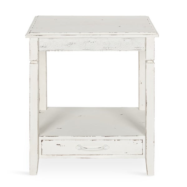 Kate and Laurel Idabelle Wood Side Table with Drawer， White