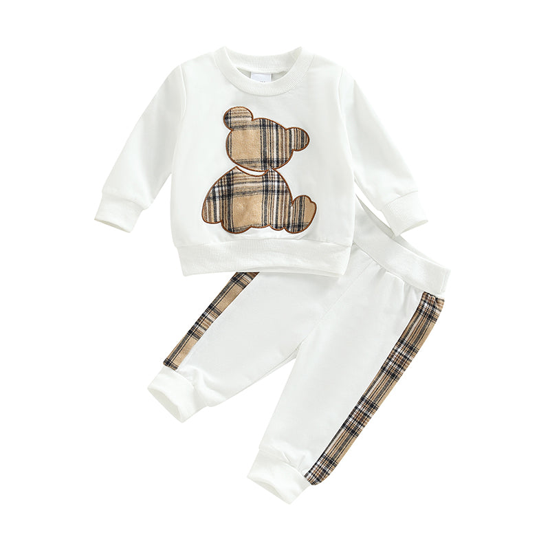 0-24M Baby Girls Autumn Clothes Newborn Toddler Long Sleeve Plaid Bear Pattern Tops Sweatshirt Pants Outfits Tracksuits