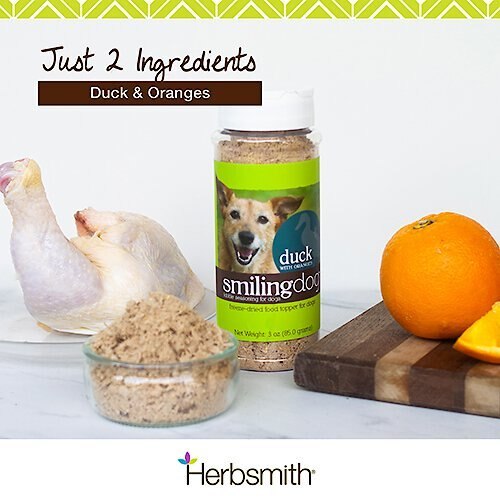 Herbsmith Smiling Dog Kibble Seasoning Freeze-Dried Duck with Oranges Dog Food Topper