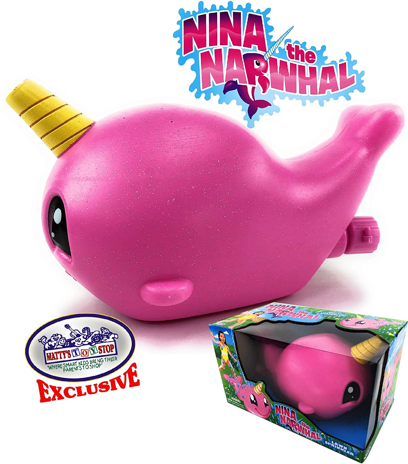 Matty's Toy Stop Nina The Narwhal (Pink Unicorn of The Sea) Water Sprinkler