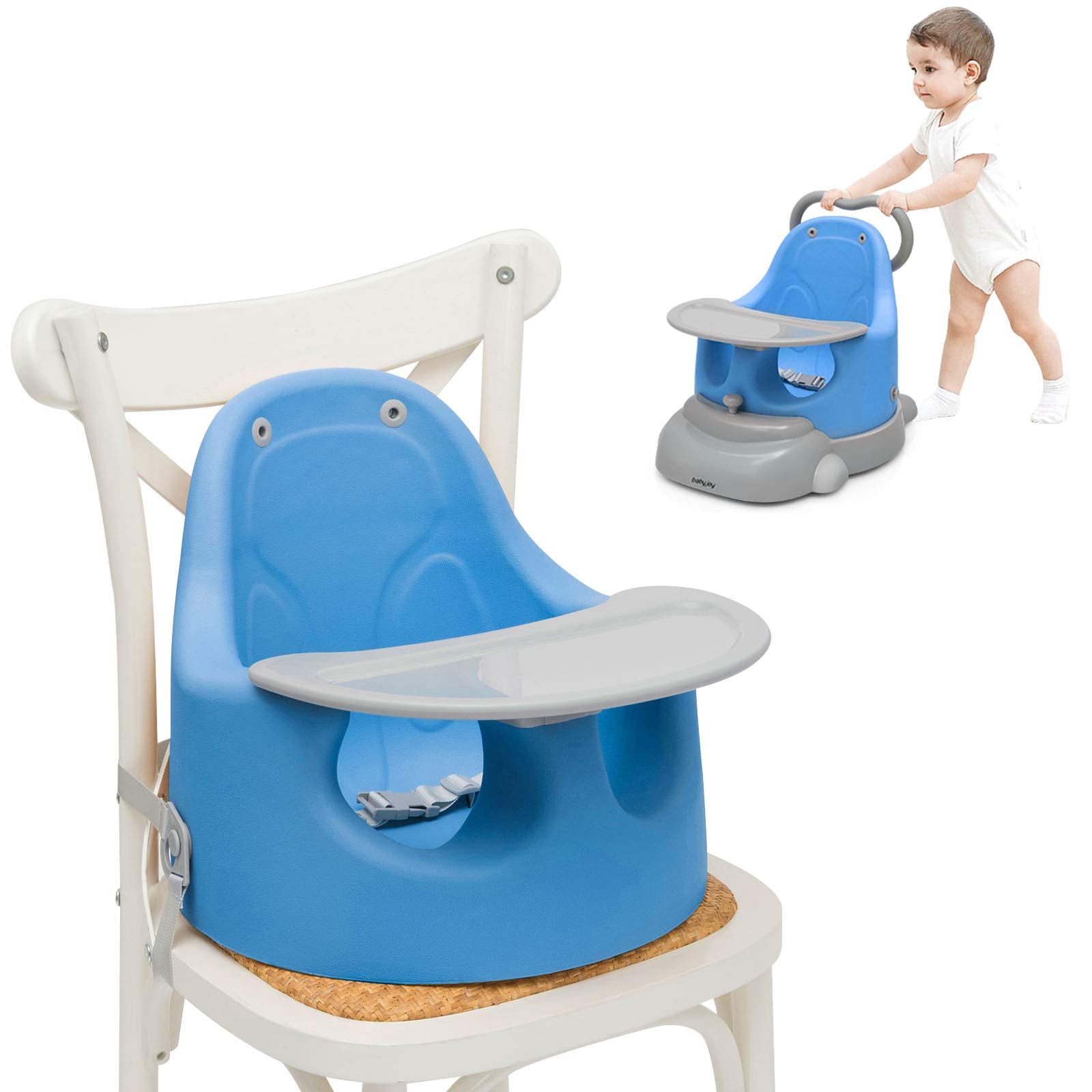 BABY JOY 6-in-1 Booster Seat for Dining Table, Sit to Stand Walker for Toddler (Blue)