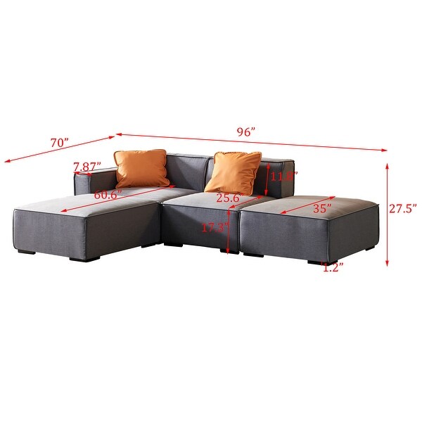 4 Seat Sectional Sofa Set Livingroom Modular Lounge Chaise Couch with Ottomanand2 Pillows