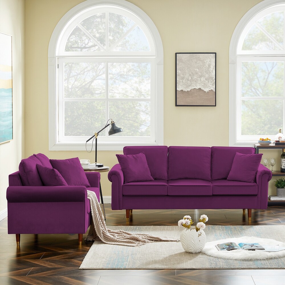 Modern Elegant Style Velvet Sofa Set  2 Seats and 3 Seats Sofa with Wood Legs and Wood Frame Suitable for Home Living Room