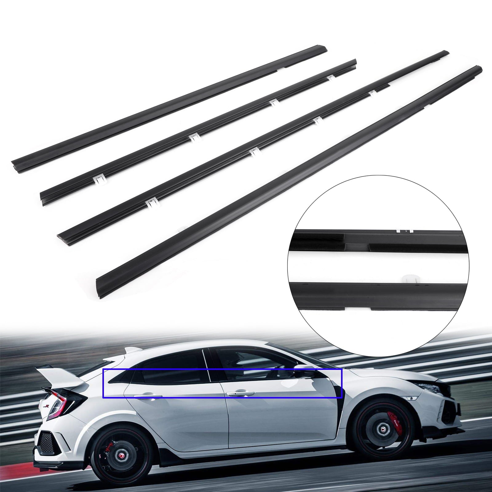 4pcs Car Weatherstrip Window Moulding Trim Seal Belt For Honda Civic 2012-2015