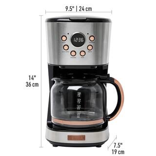 HADEN 12-Cup Steel and Copper Retro Style Drip Coffee Maker with Strength Control and Timer 75106