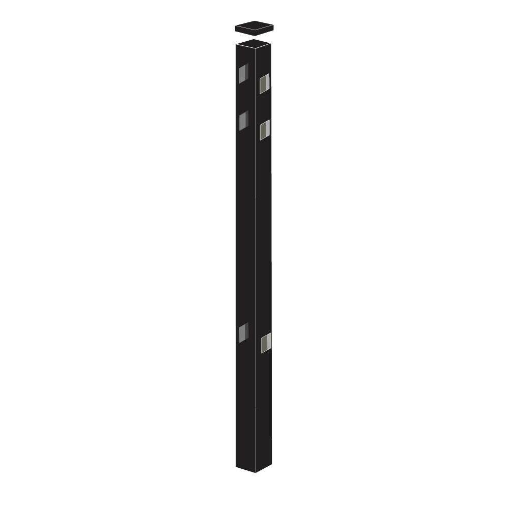 Barrette Outdoor Living 2 in. x 2 in. x 5-78 ft. Black Standard-Duty Aluminum Fence Line Post 73002255