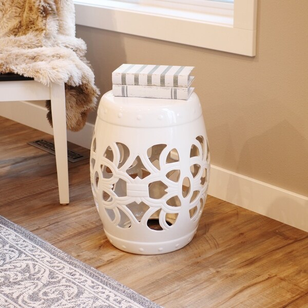 Sunnydaze Knotted Quatrefoil Decorative Ceramic Garden Stool