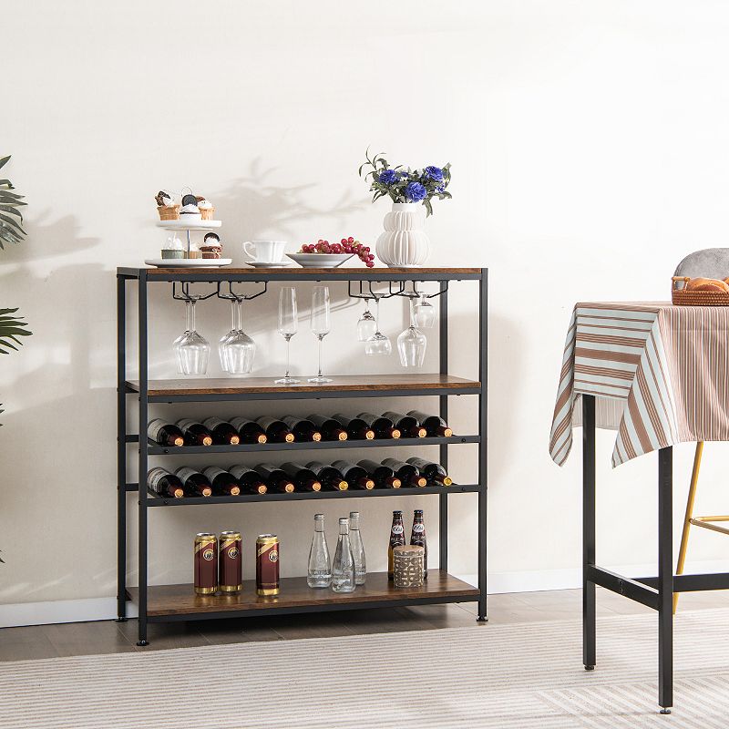 5-tier Wine Rack Table With Glasses Holder