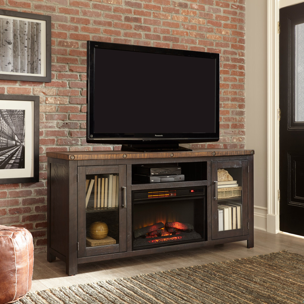 Bolton 65 inch TV Stand with Fire Insert  Black Stain and Natural   Transitional   Entertainment Centers And Tv Stands   by Martin Svensson Home  Houzz