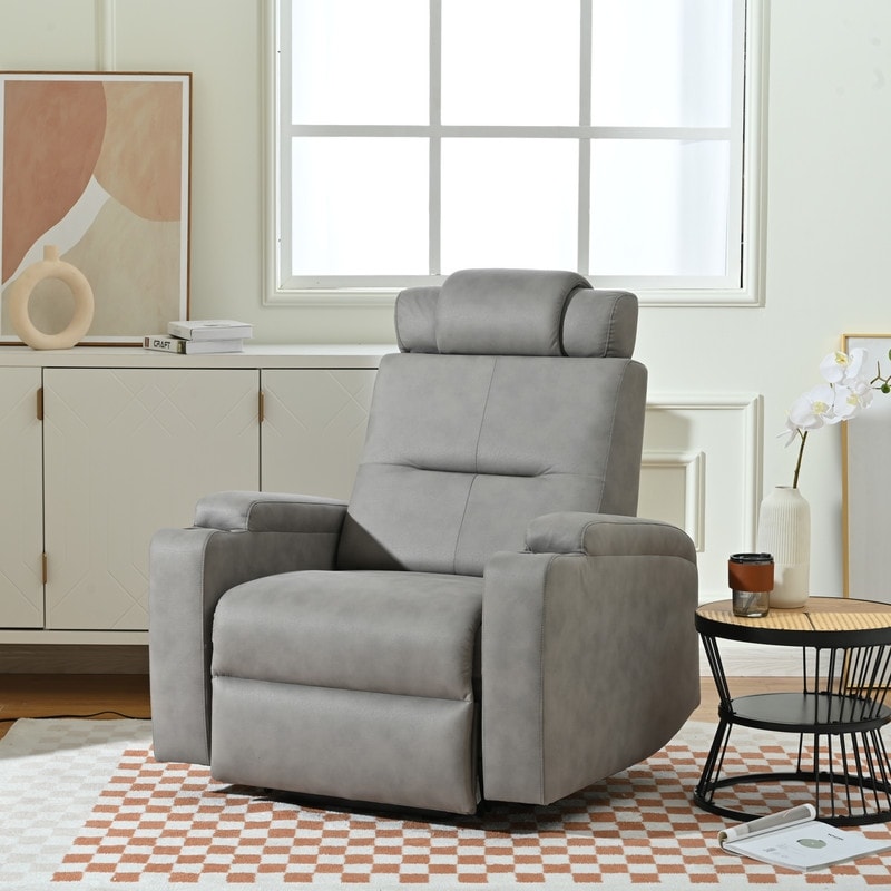 Modern Reclining Sofa Chair with Power Lift  Side Pocket and USB Charge Port for Living Room  Light Grey