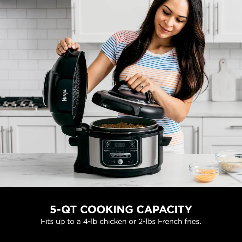 Ninja OS101 Foodi 9-in-1 Pressure Cooker and Air Fryer with Nesting Broil Rack， 5 Quart， Stainless Steel