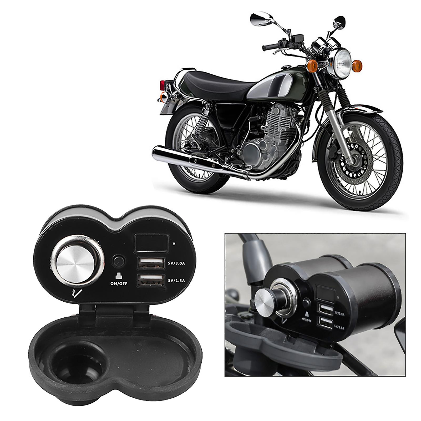 12v Motorcycle Cigarette Lighter Dual Usb Charger Waterproof Handlebar Mountblack