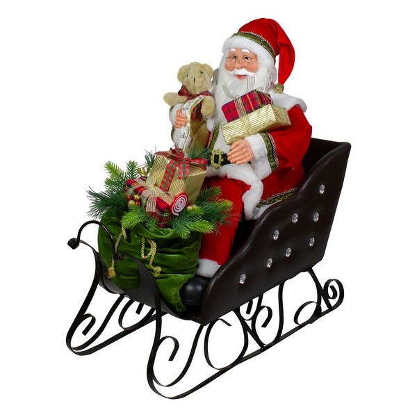 32 Red Traditional Jolly Santa Claus in Jewel Sleigh Christmas Figurine