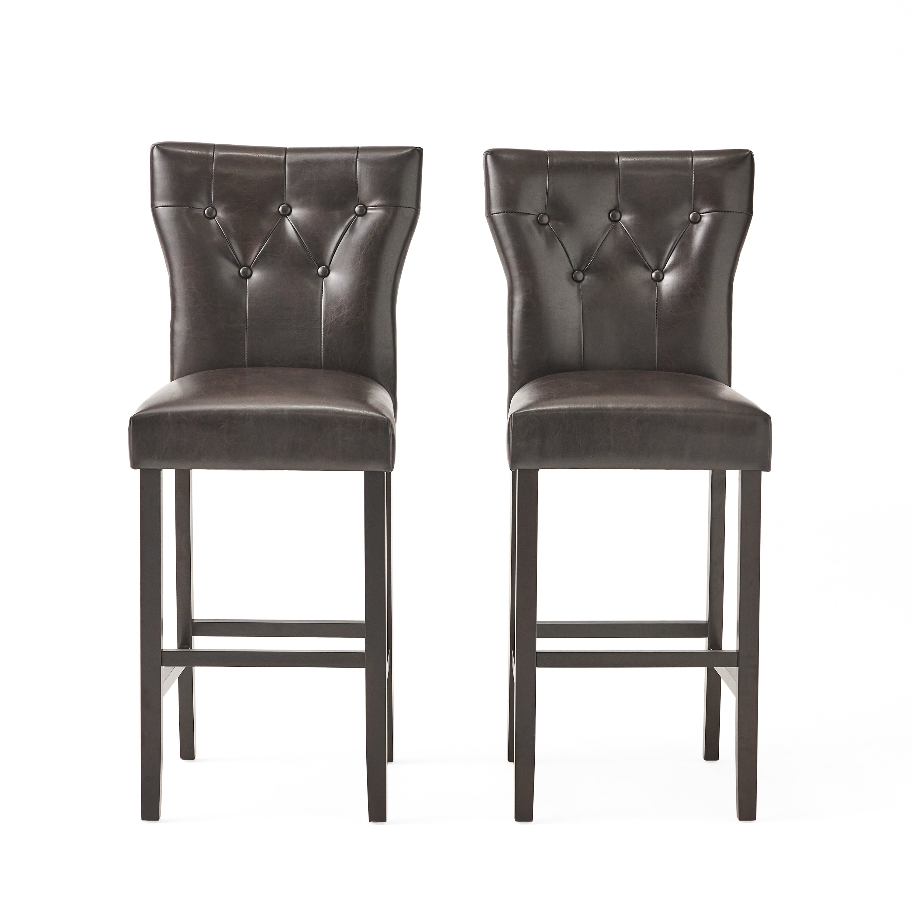 Pierre Contemporary Button Tufted Brown Leather Backed Barstools