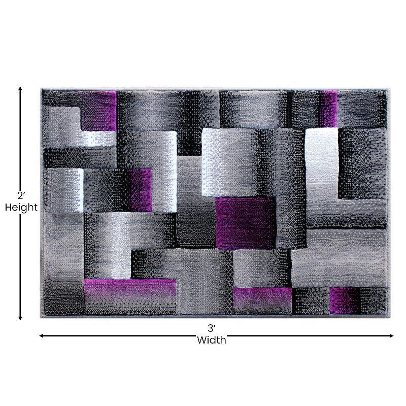 Masada Rugs Masada Rugs Trendz Collection 2'x3' Modern Contemporary Area Rug in Purple， Gray and Black-Design Trz861