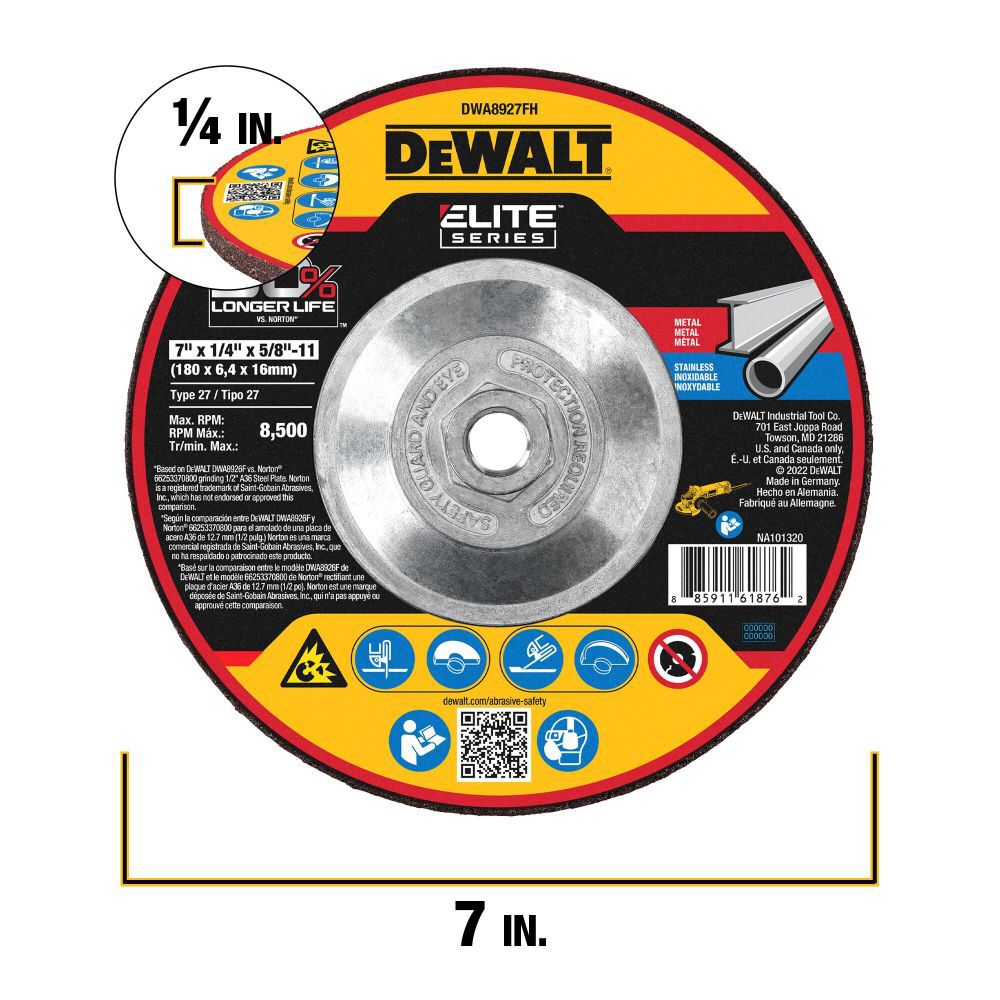 DW XP Ceramic Grinding Wheel 7 X 1/4 X 5/8-11 DWA8927FH from DW