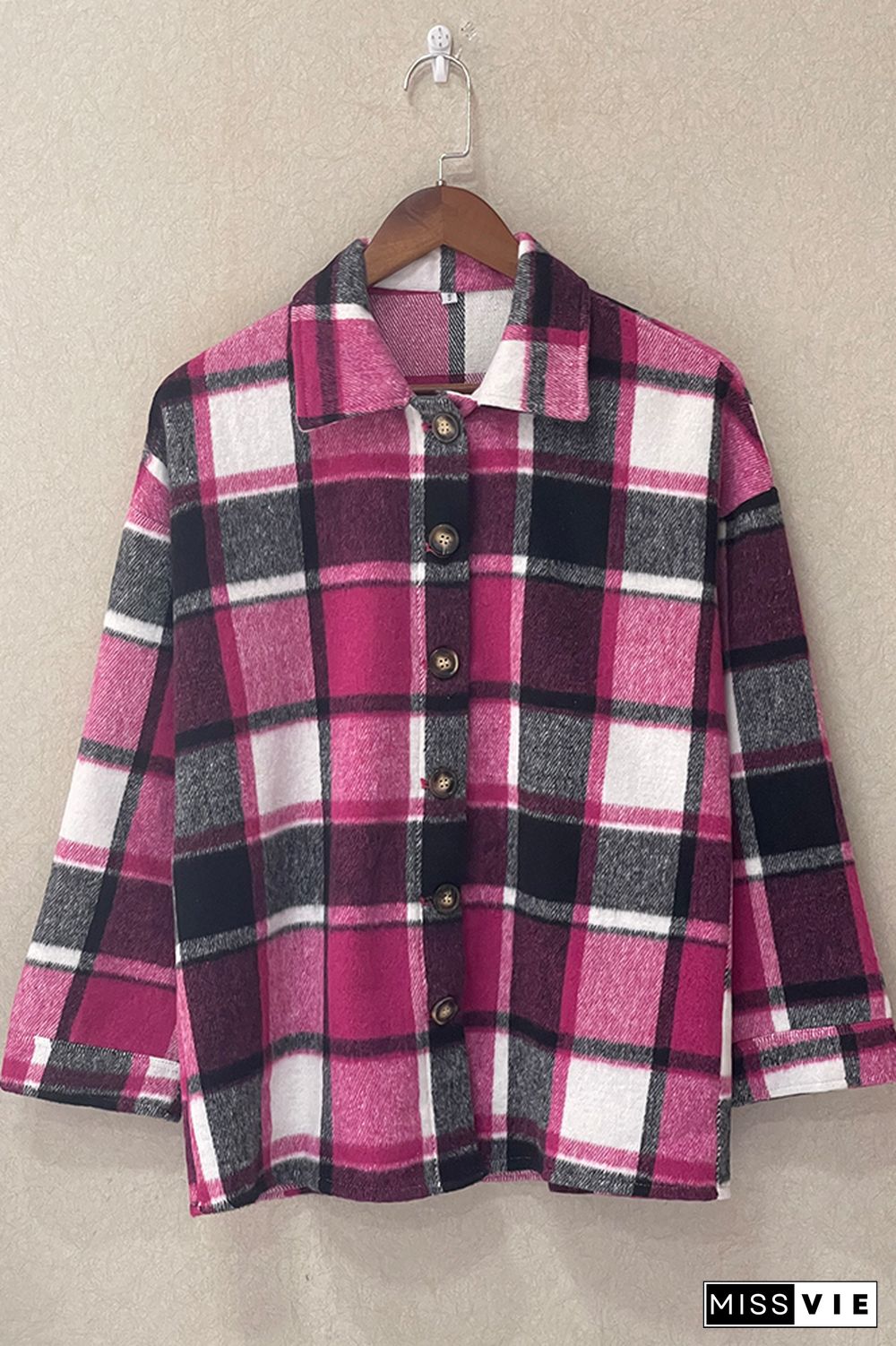 Plaid Shirts Long Sleeve Flannel Lapel Button Down Pocketed Shacket Jacket Coats