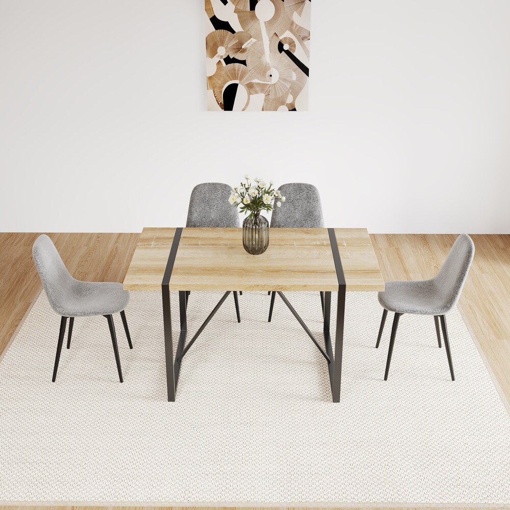 5 Piece Dining Table Set  Wooden Dining Table and Modern Dining Suede Chairs Set of 4  with Metal Base   Legs