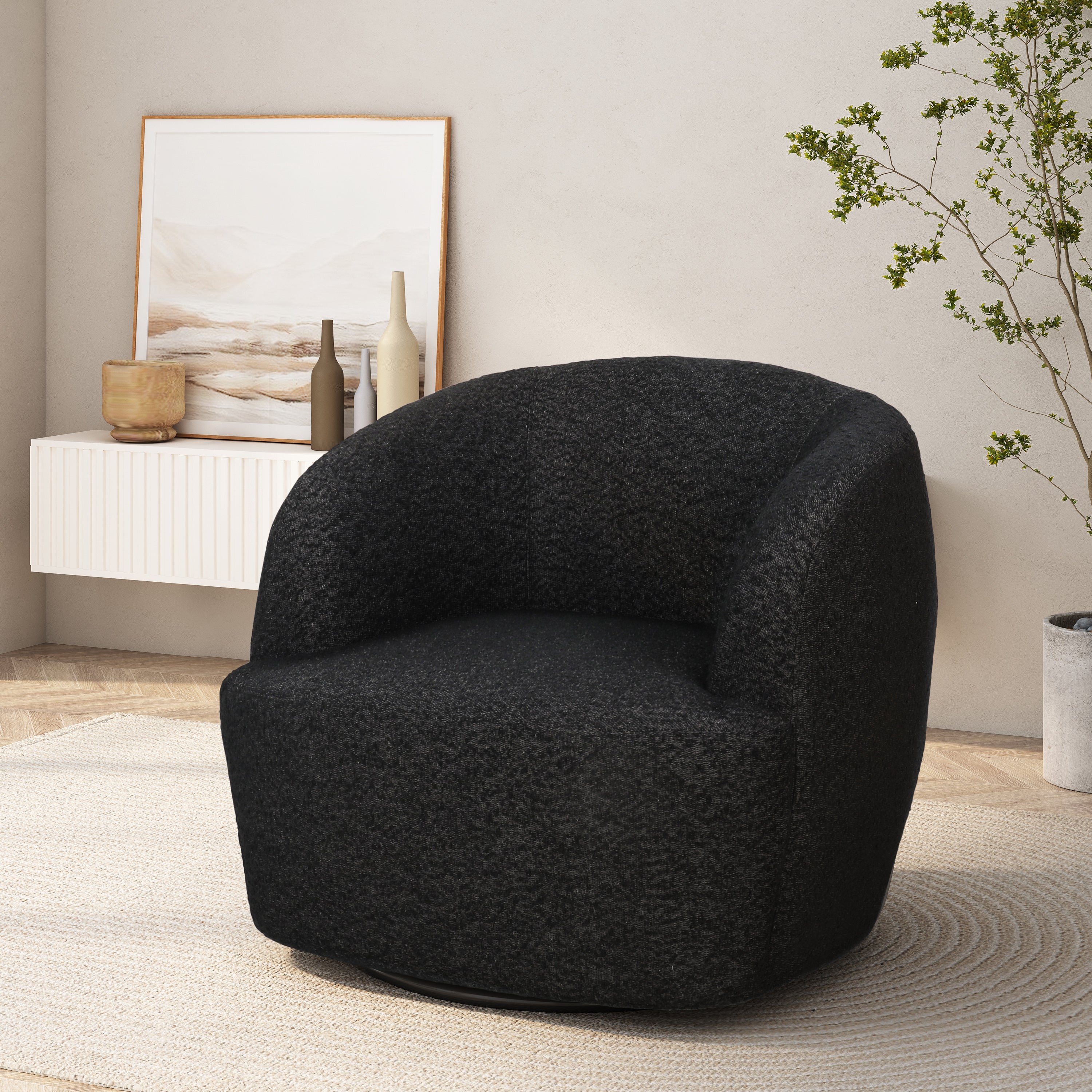 Sydmor Contemporary Boucle Upholstered Swivel Club Chair