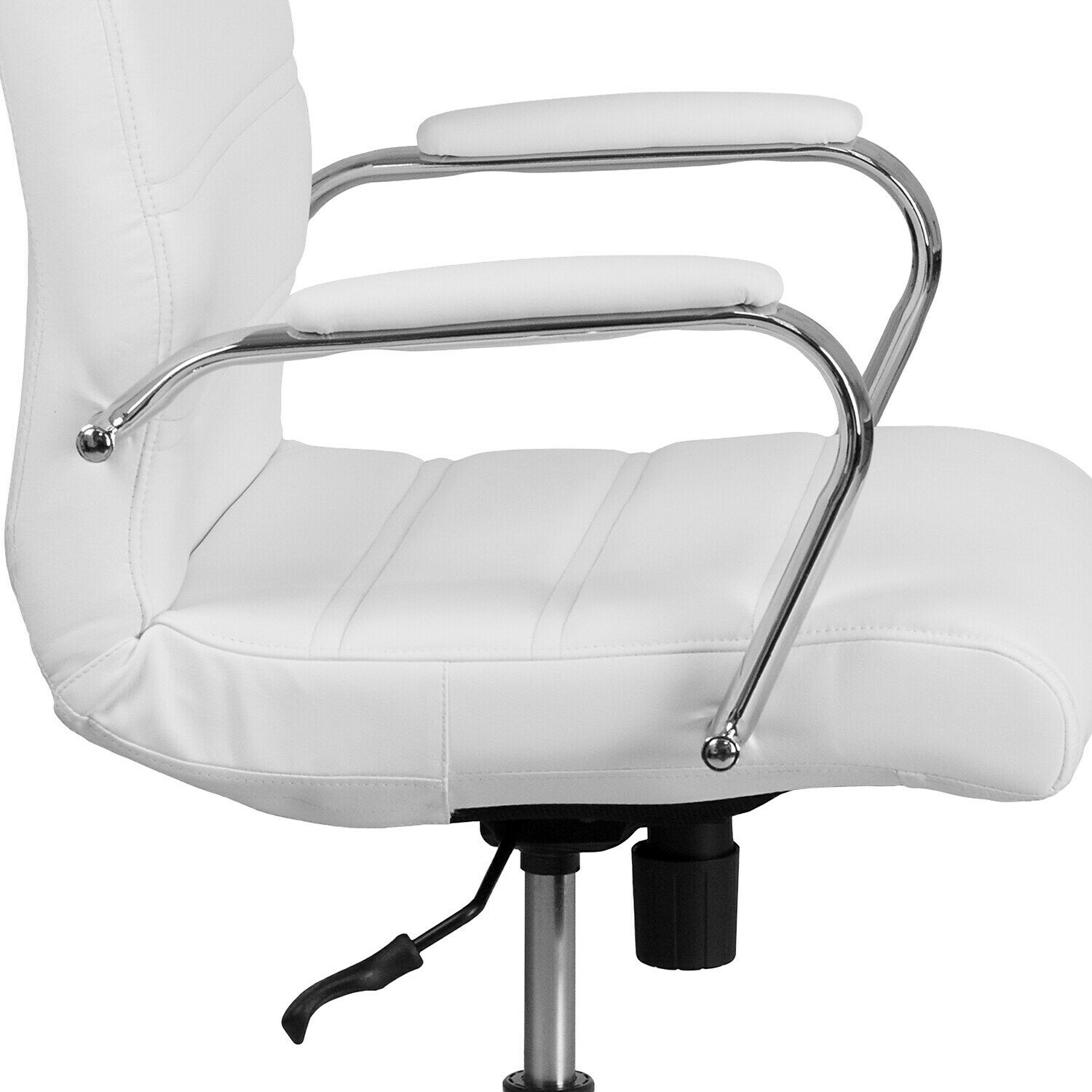 Flash Furniture GO2286MWH Mid-Back Desk Chair - White LeatherSoft Executive Swivel Office Chair with Chrome Frame - Swivel Arm Chair