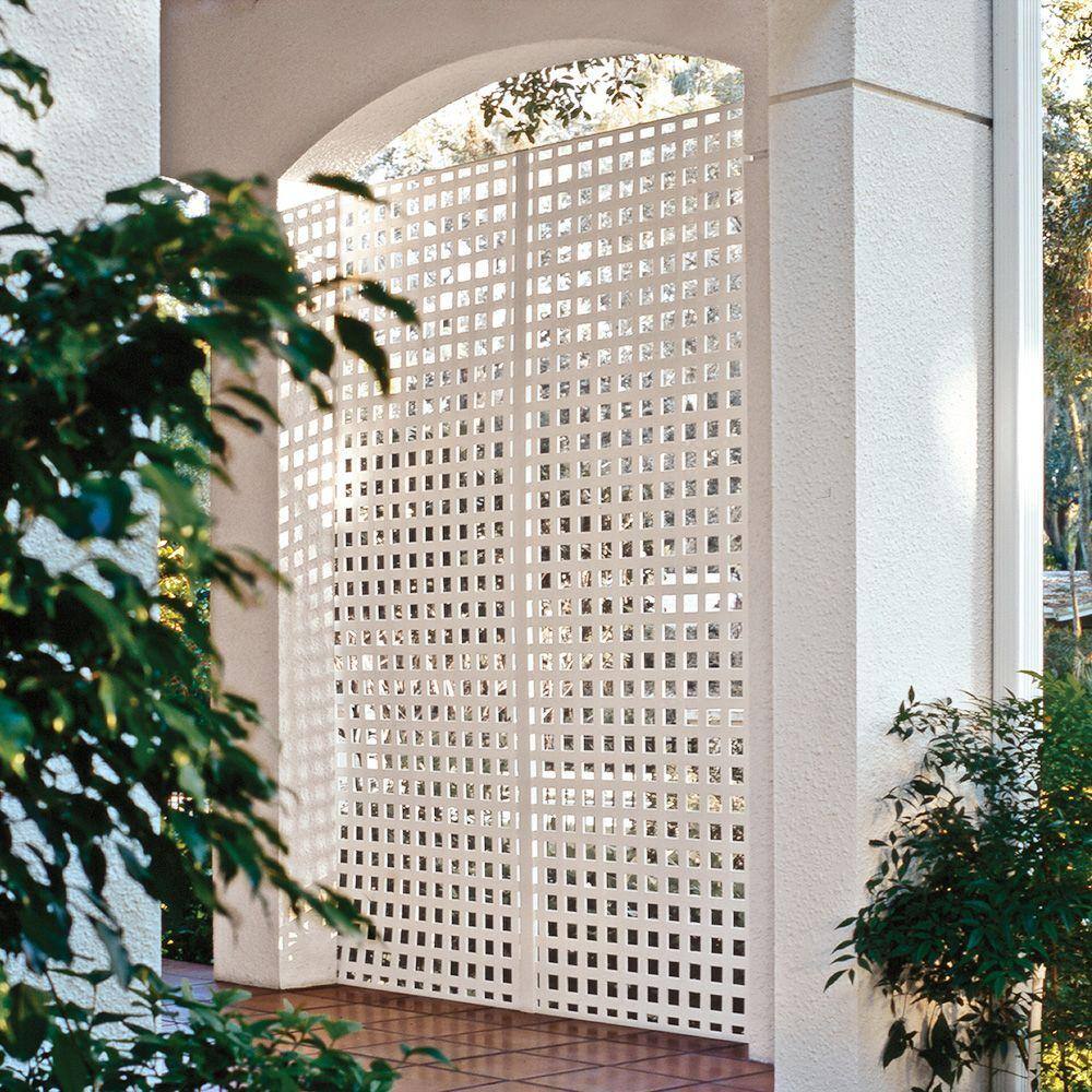 Veranda 4 ft. x 8 ft. White Privacy Square Vinyl Lattice - Framed 73004051