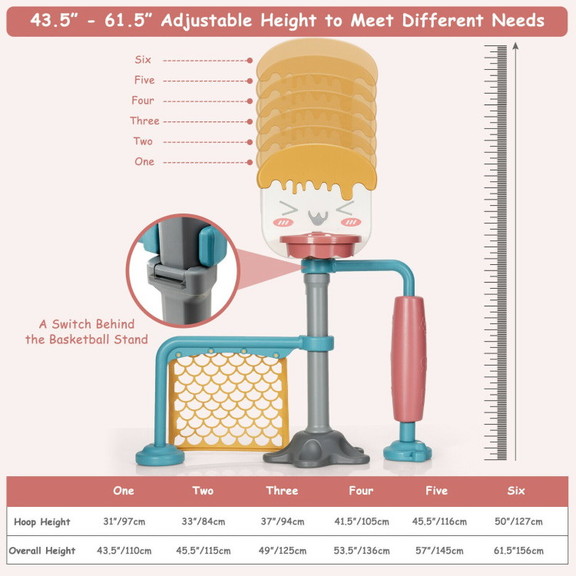 Costway 14920567 3 in 1 Height Adjustable Basketba...