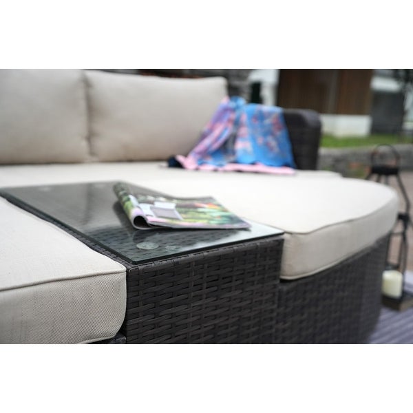 4-piece Patio Wicker Daybed Set with Side Table - Overstock - 19209038