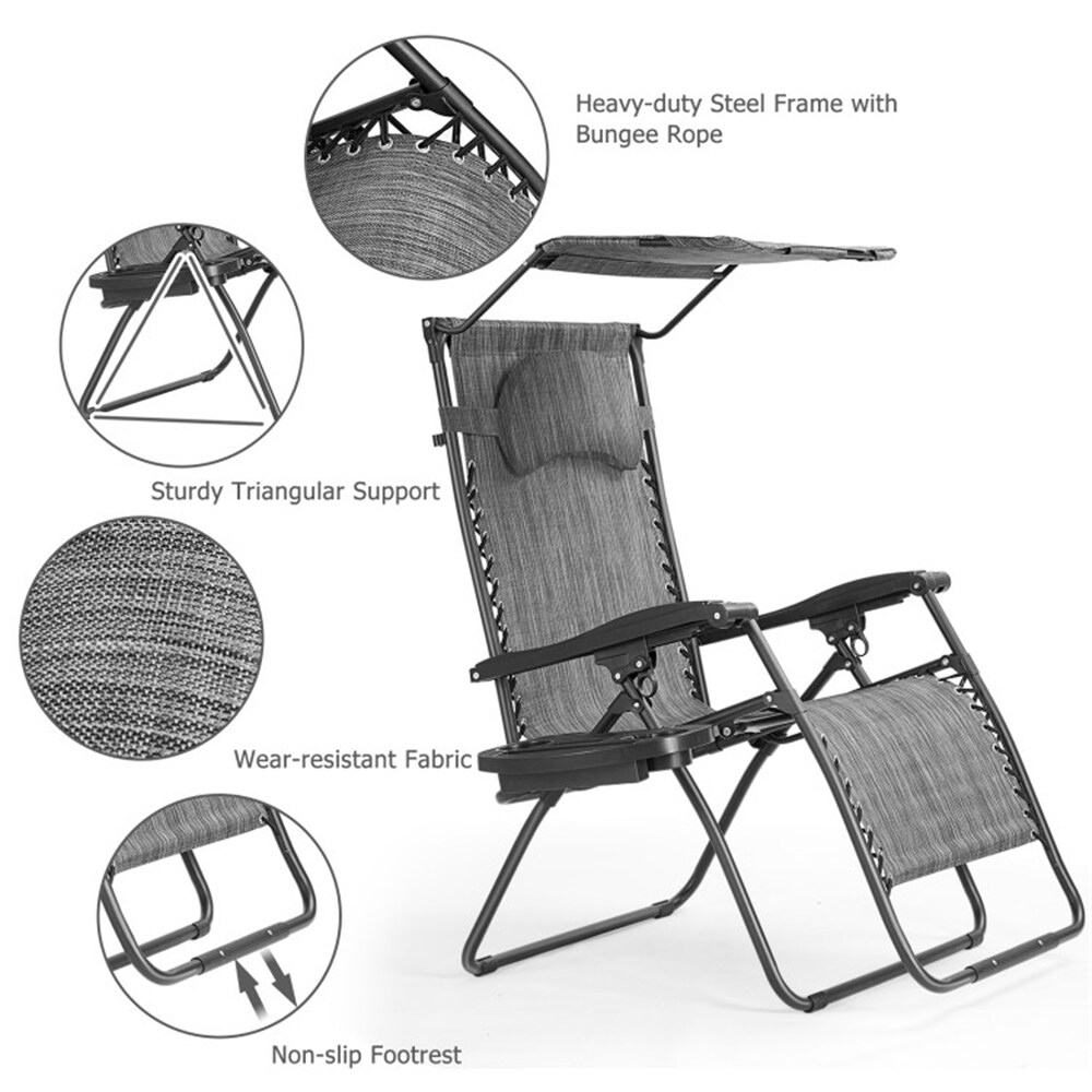 Single Folding Shade Canopy Cup Holder Recliner Lounge Chair