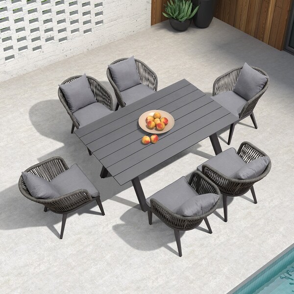 PURPLE LEAF 711 Patio Dining Set，Aluminum Frame Table，Wicker Chairs