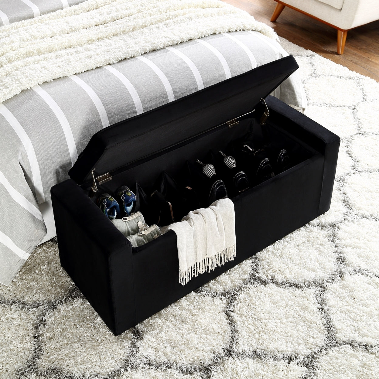 Carson Velvet Storage Bench-Shoe Storage-Upholstered-Living Room, Entryway, Bedroom-Inspired Home