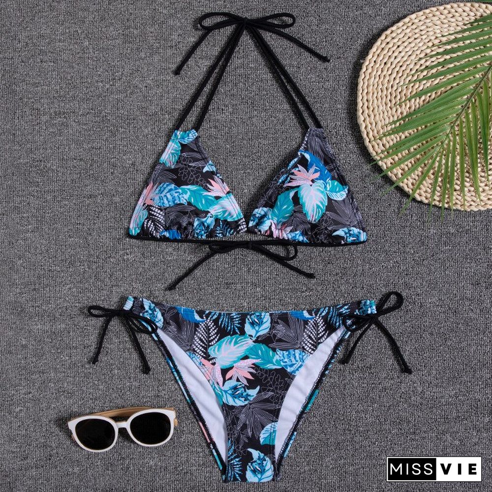 New Multi-color Printed Neck Strap Halter Sexy Split Bikini Swimsuit Ladies 2-piece Swimsuit Swimming Suit For Women Bikini Set